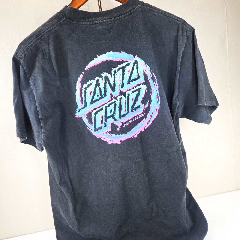 Santa Cruz Skateboards Pastel Logo Black T-Shirt Front Back Graphic Size M